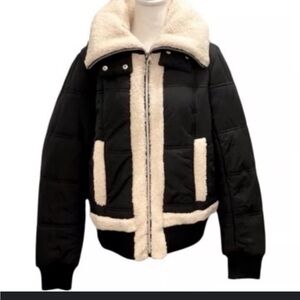 Cyn & Luca Women's Sustainable Bomber Jacket with Sherpa Trim